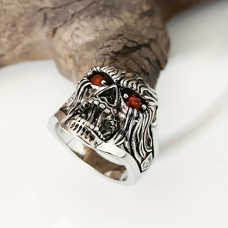 1 Luxurious Retro Skull Ring With Red Cubic Zirconia - Perfect Gift For Christmas, Anniversaries, Birthdays, And Halloween, Copper, Daily Wear, Easter