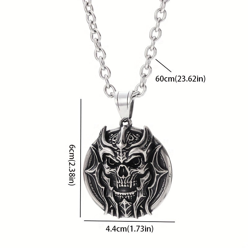 83.48gal Titanium Steel Tyrant Skull Pendant Necklace for Men - Punk Rock Gothic Hip Hop Motorcycle Jewelry with Intricate Bone & Metallic Detailing, Durable Edgy Gift for Halloween, Day of the Dead, Thanksgiving, Halloween N