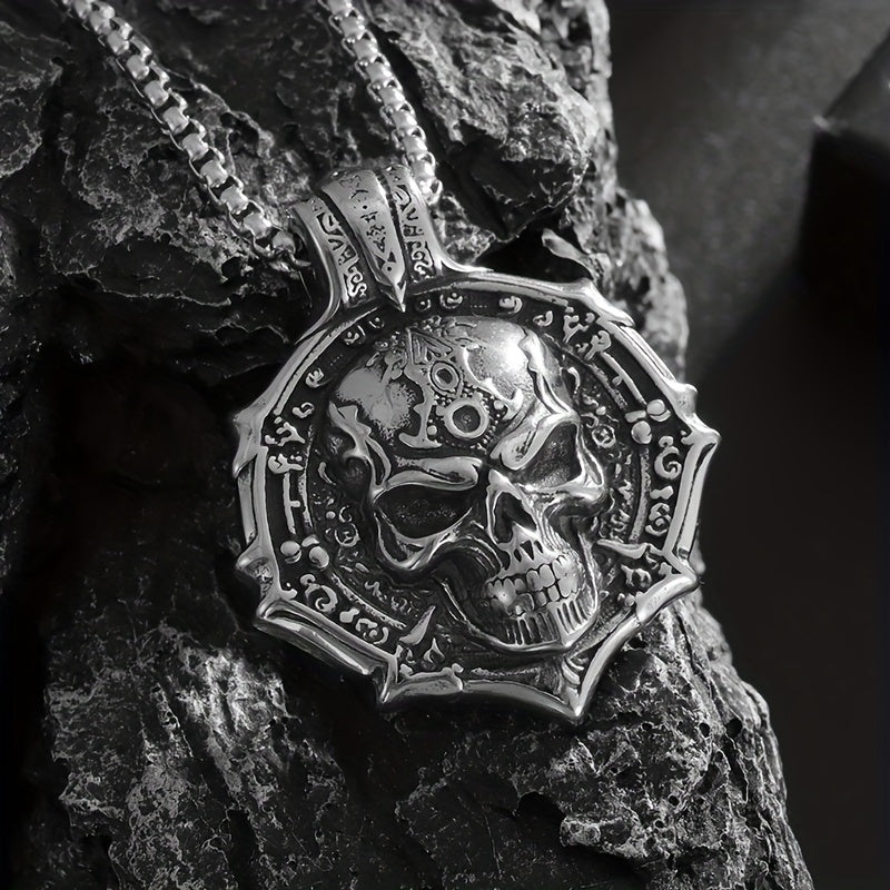 Funky Gothic Skull Pendant Necklace - 316L Stainless Steel, Plated White K, Non-Magnetic No Mosaic Jewelry for Men