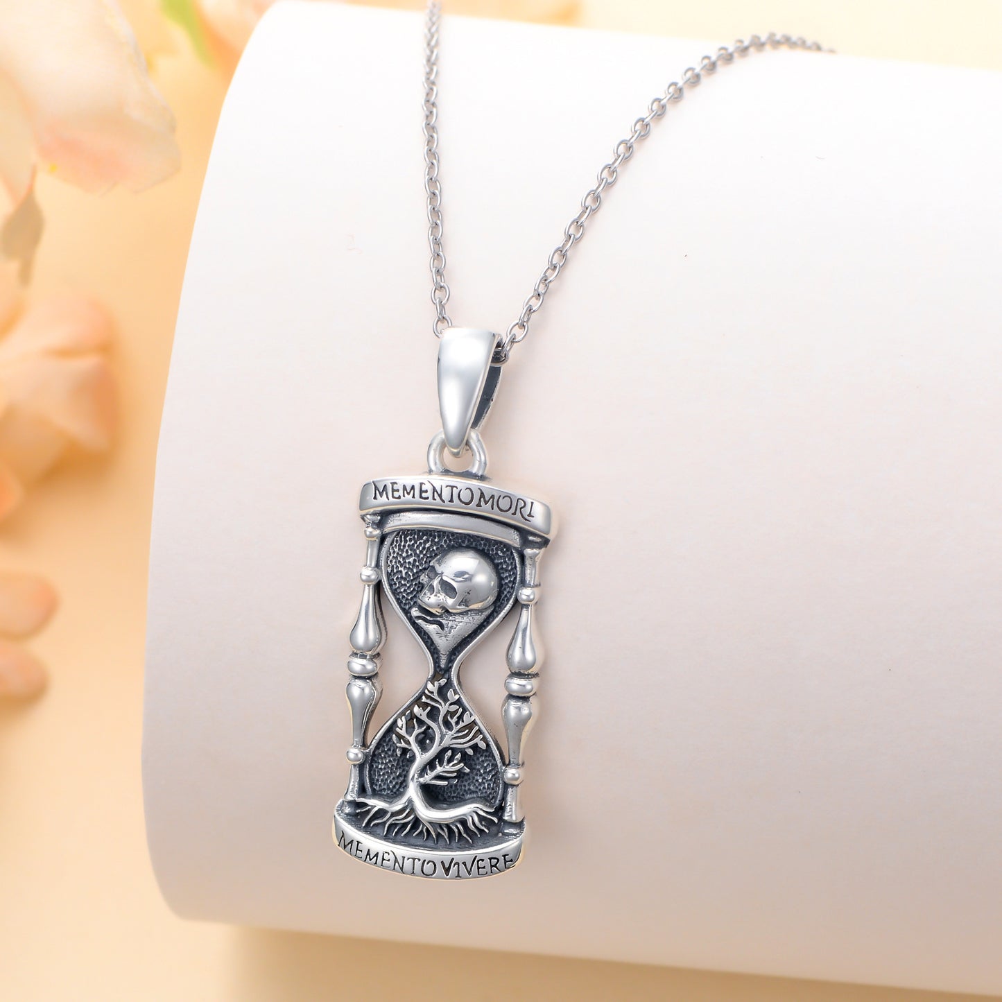 Tree of Life Timer Necklace 925 Sterling Silver Memento Mori Necklace with Skull Pendant and Timer Jewelry for Women & Men
