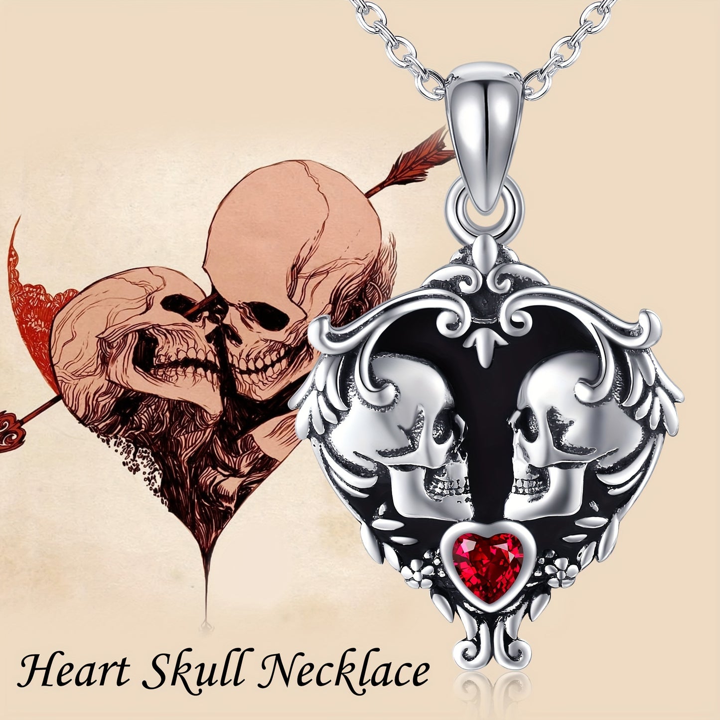 Gothic Skull Necklaces 925 Sterling Silver Gothic Jewelry For Women Black Heart Necklaces Witch Heart Necklaces Y2K Gifts For Women