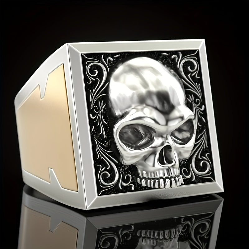 Vintage Hip-Hop Skull Head Design Two-Tone Fashion Ring Party, with Hidden Storage Box, Luxury Jewelry, Daily Gift - The Perfect Gift for Her/His