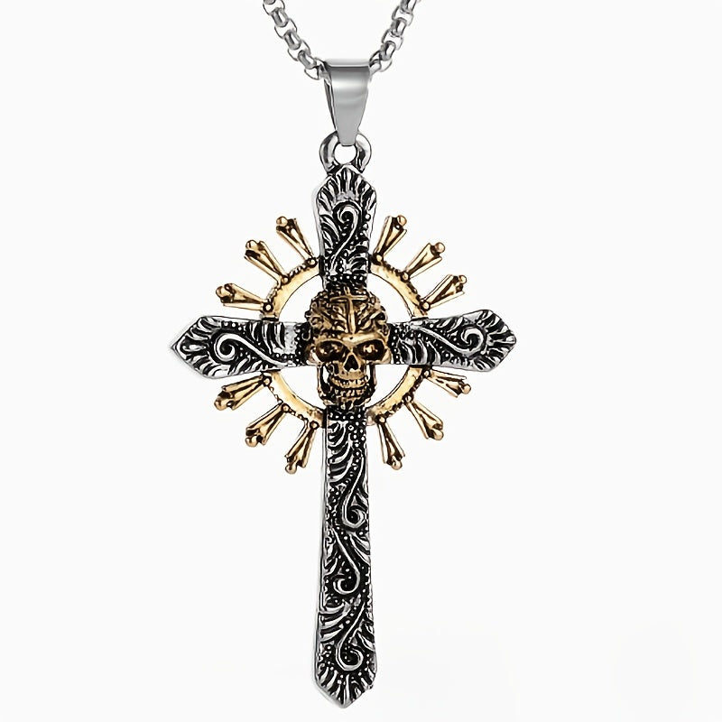 A Punk Style Skull Crossbones Pendant Necklace, Amulet Accessory Jewelry Gift for Men And Women, Easter Celebration Gift!
