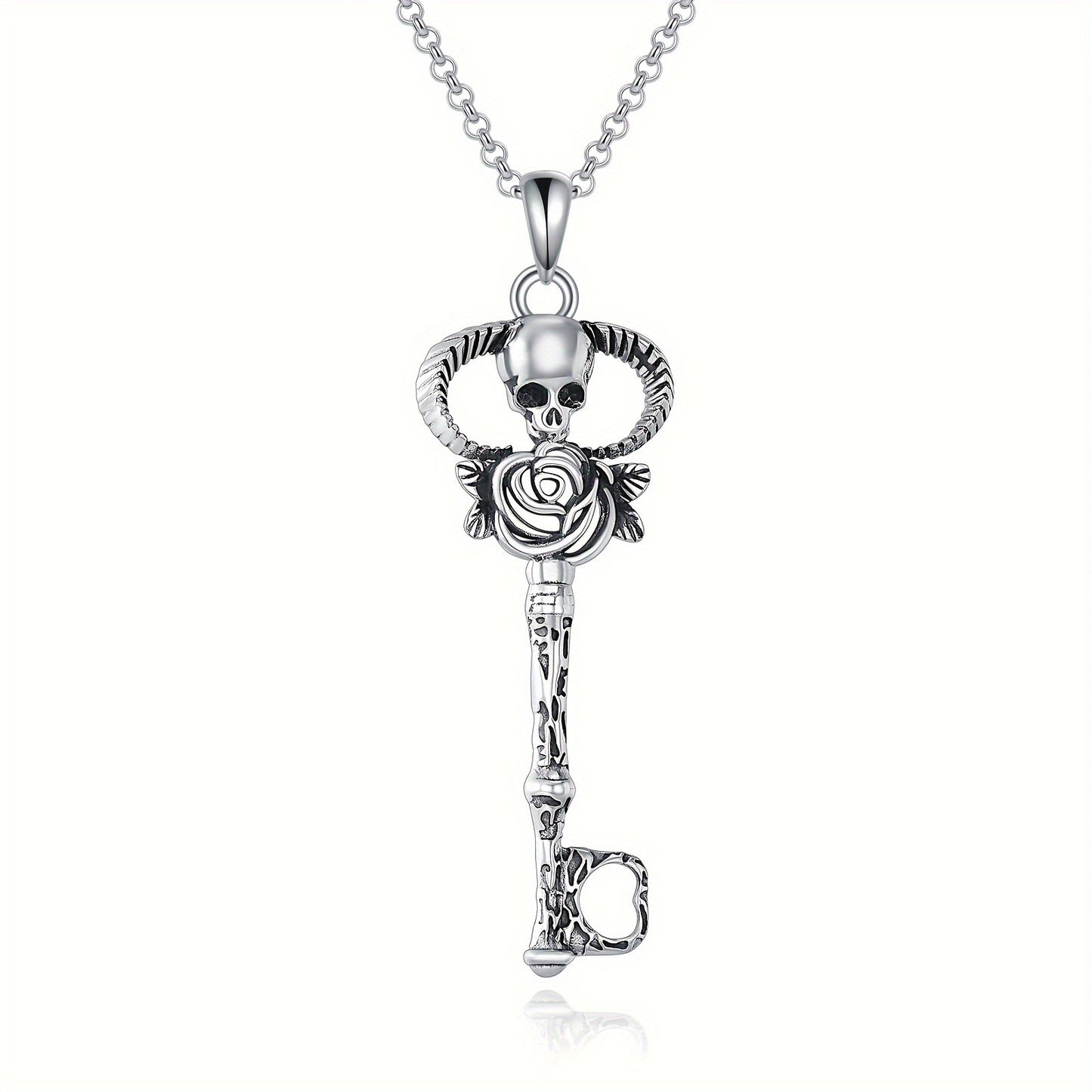 Key Skull Necklace For Women 925 Sterling Silver Gothic Skeleton Necklace Devil Skull Jewelry Gift For Women