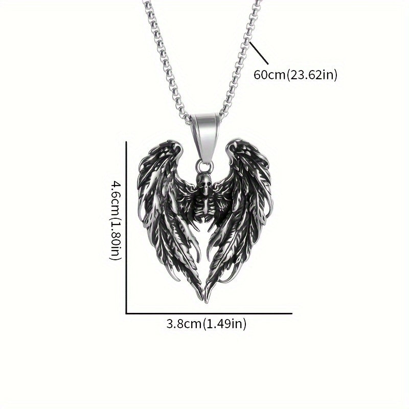 316L Stainless Steel Hell Death Angel Skull Wing Pendant For Men, Punk Personality Knight Jewelry Necklace