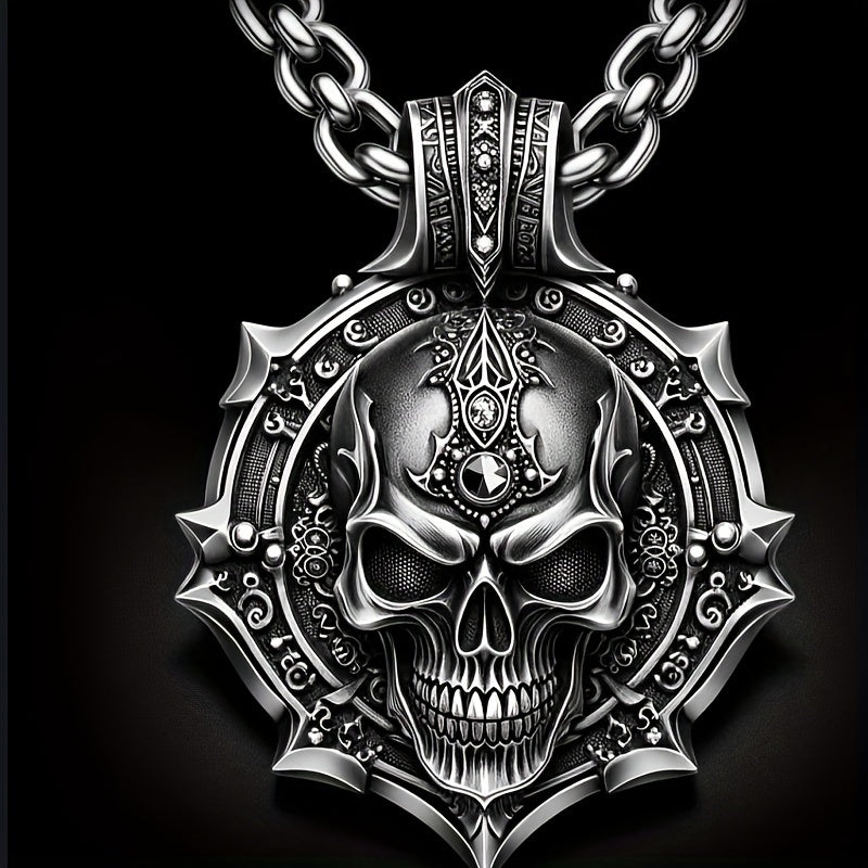 Funky Gothic Skull Pendant Necklace - 316L Stainless Steel, Plated White K, Non-Magnetic No Mosaic Jewelry for Men