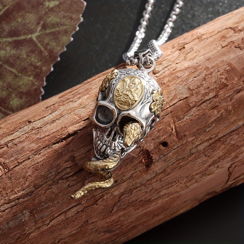 Unique Gothic Snake Wrapped Skull Pendant Necklace - Trendy Street Style Unisex Accessory - The Perfect Everyday Accessory Gift
