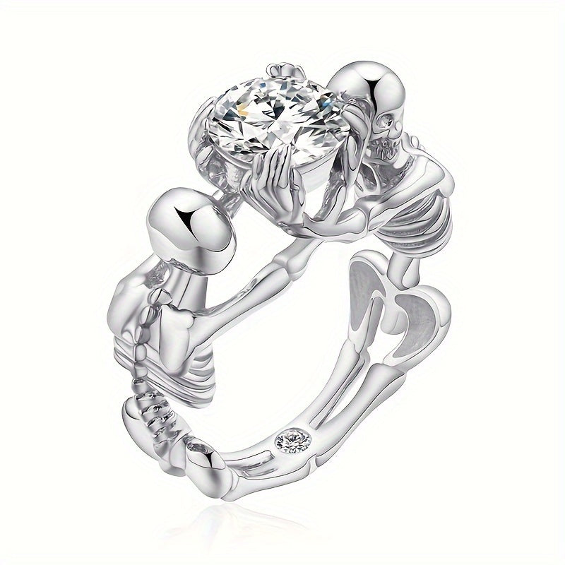 1pc S925 Silver 3 Carat Moissanite Skull Ring For Men And Women, Trendy And Fashionable, Ideal For Party Gifts, Welfare Style