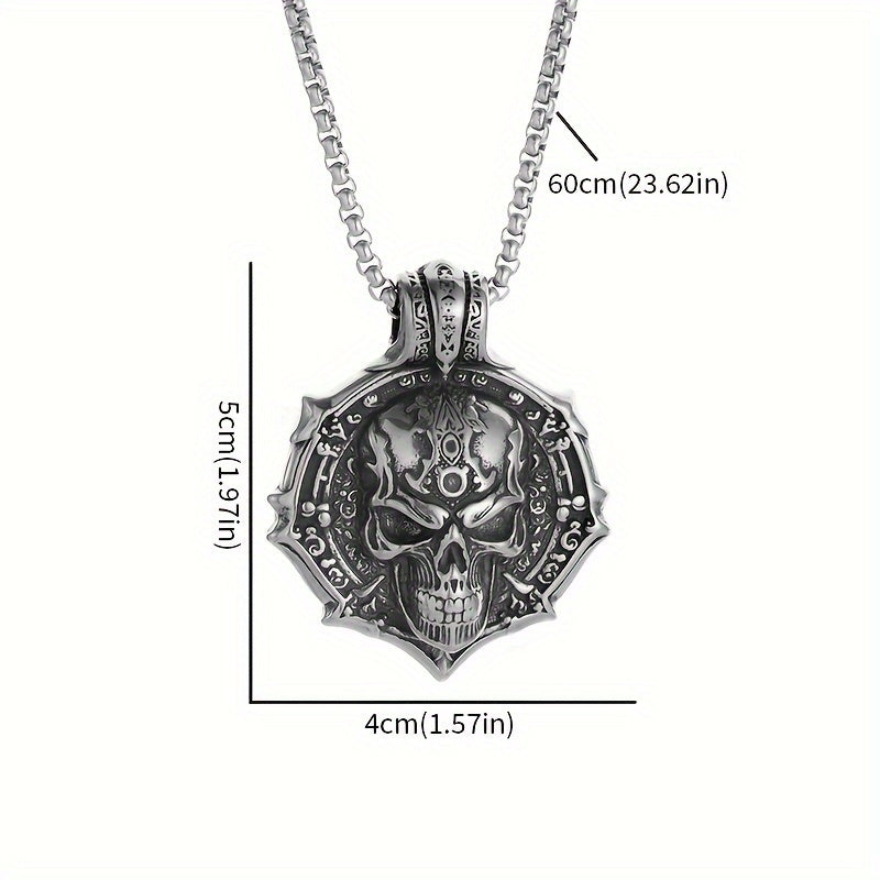 Funky Gothic Skull Pendant Necklace - 316L Stainless Steel, Plated White K, Non-Magnetic No Mosaic Jewelry for Men