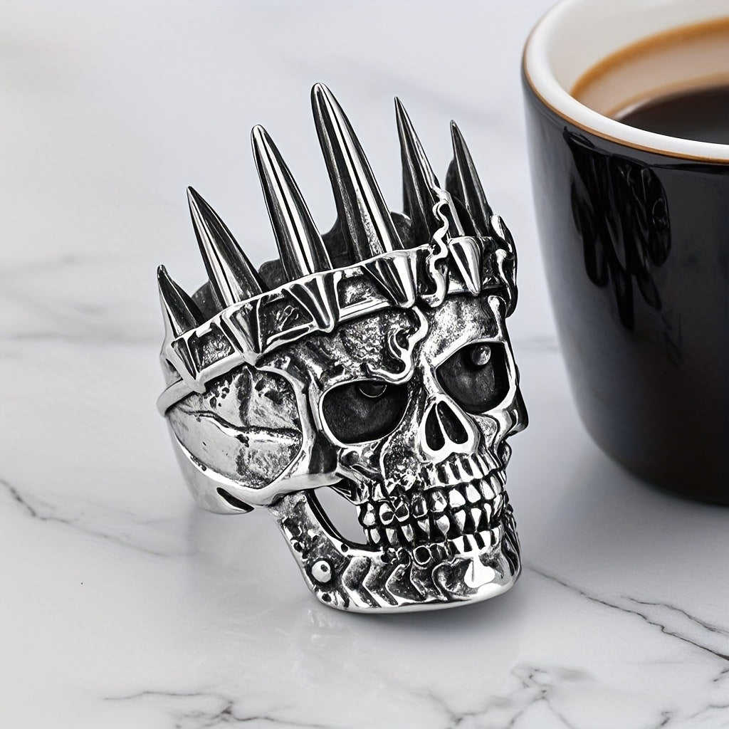 1pc Of Classic European And American Style Ring, Stainless Steel Men'S Ring With Crown And Skull, Domineering And Personality Must-have Ring For Trendy Men The First Choice For Holiday Gifts.