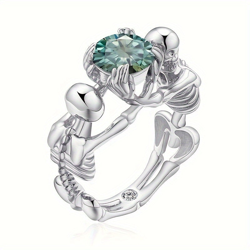 1pc S925 Silver 3 Carat Moissanite Skull Ring For Men And Women, Trendy And Fashionable, Ideal For Party Gifts, Welfare Style