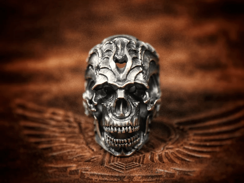 Biomechanical Gothic Skull Ring for His or Her Birthday, Men's Ring, Available in Various Sizes