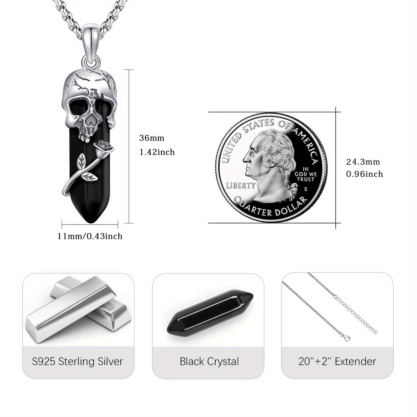 Rose Skull Necklace for Women Halloween Skull Necklace