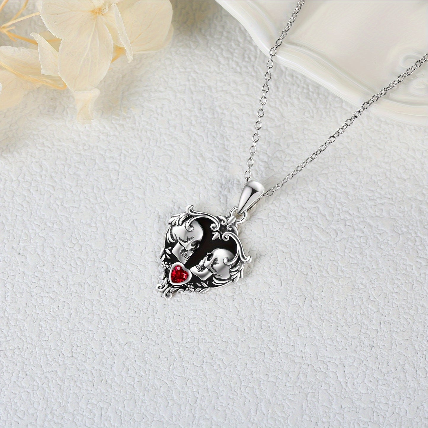 Gothic Skull Necklaces 925 Sterling Silver Gothic Jewelry For Women Black Heart Necklaces Witch Heart Necklaces Y2K Gifts For Women