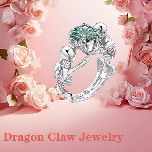 1pc S925 Silver 3 Carat Moissanite Skull Ring For Men And Women, Trendy And Fashionable, Ideal For Party Gifts, Welfare Style