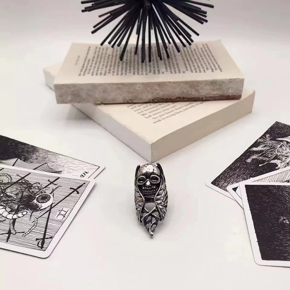 Skull Ring Vintage Punk Style Skull Feather Ring Rock Hip-hop Ring Birthday Gift For Women