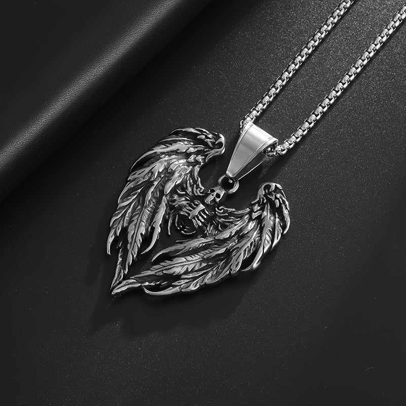 316L Stainless Steel Hell Death Angel Skull Wing Pendant For Men, Punk Personality Knight Jewelry Necklace
