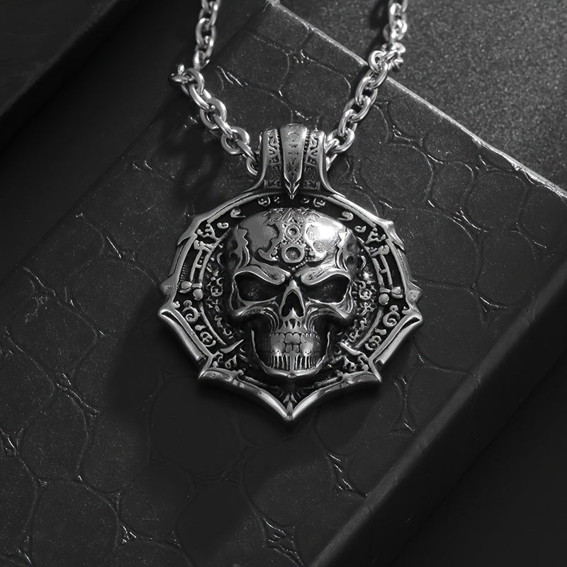 Men's Stainless Steel Gothic Skull Pendant Necklace - Hip Hop Punk Style with Intricate Design, Durable Titanium Steel Chain for Party Wear
