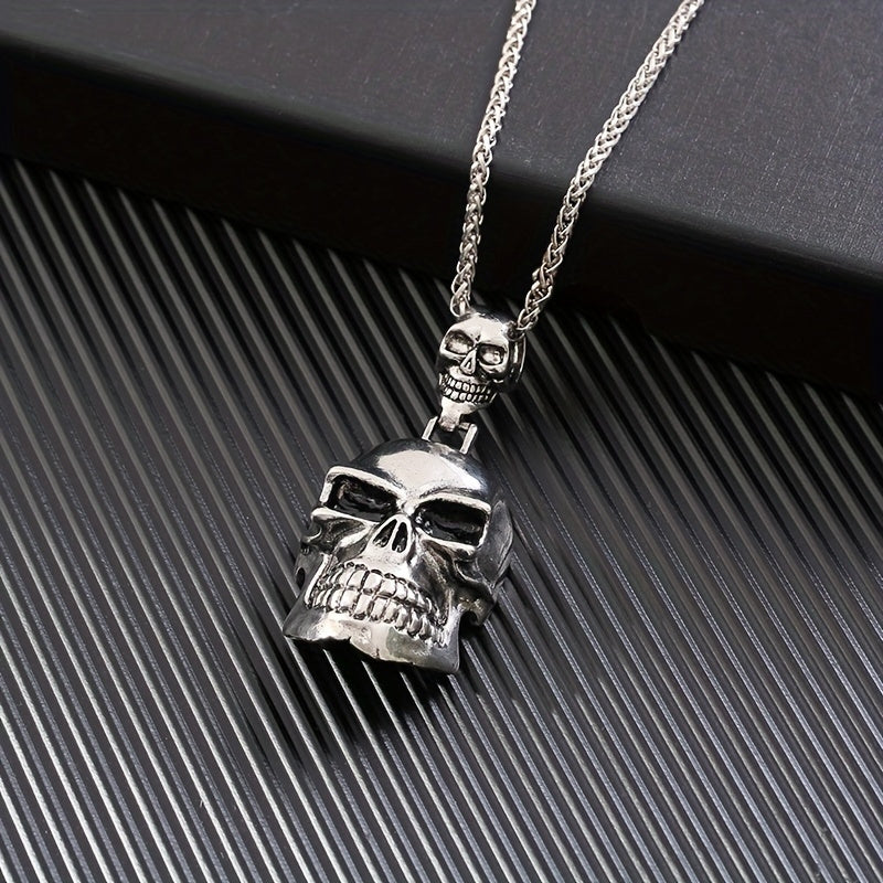 1pc New Fashion Men'S Vintage Gothic Big Ghost Skull Pendant Necklace Punk Rock Party Jewelry Clothing Accessories