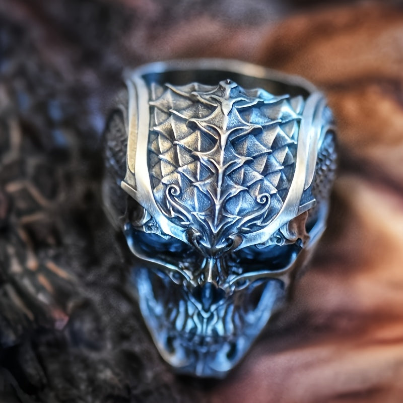 Stylish Men's Alloy Ring with Dragon Scale & Half Skull Design - Fashionable Single Piece