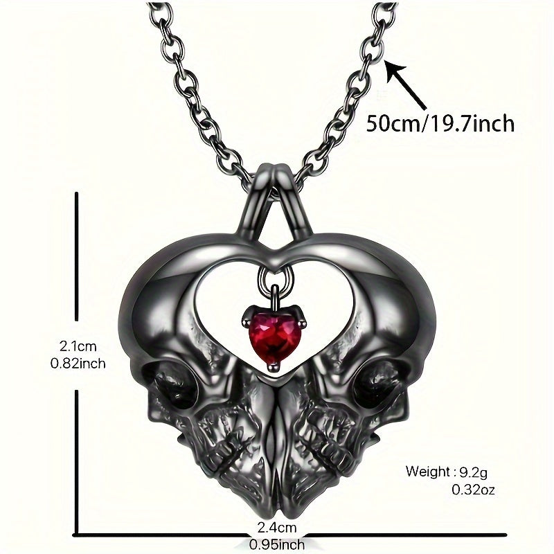 Fashion Halloween Double Skull Pendant Necklace, Heart Necklace Birthday Gift Halloween Gift Anniversary Gift Holiday Party Gift