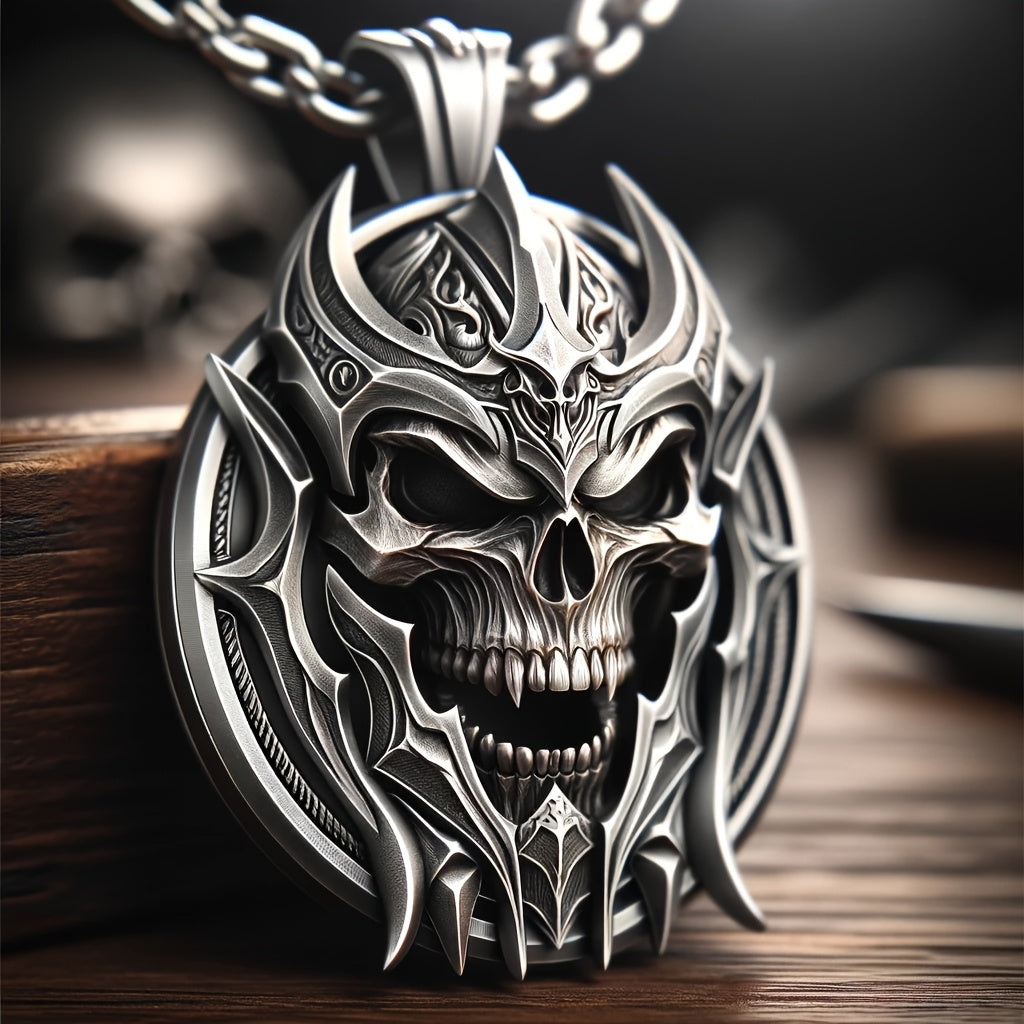83.48gal Titanium Steel Tyrant Skull Pendant Necklace for Men - Punk Rock Gothic Hip Hop Motorcycle Jewelry with Intricate Bone & Metallic Detailing, Durable Edgy Gift for Halloween, Day of the Dead, Thanksgiving, Halloween N