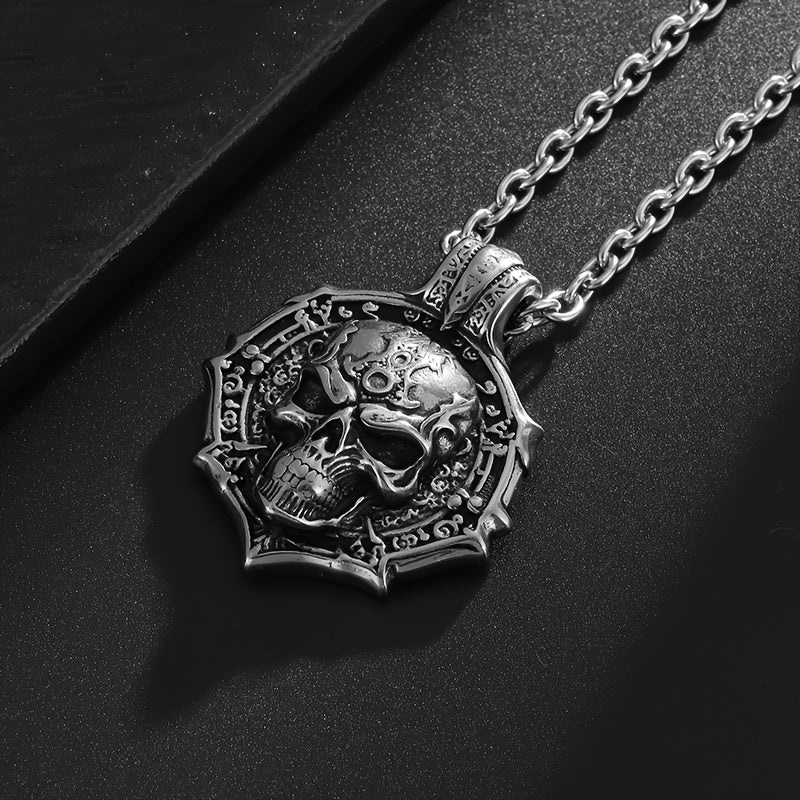 Men's Stainless Steel Gothic Skull Pendant Necklace - Hip Hop Punk Style with Intricate Design, Durable Titanium Steel Chain for Party Wear