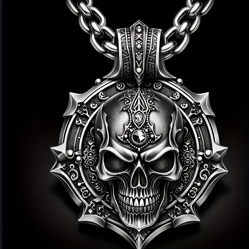 Men's Stainless Steel Gothic Skull Pendant Necklace - Hip Hop Punk Style with Intricate Design, Durable Titanium Steel Chain for Party Wear