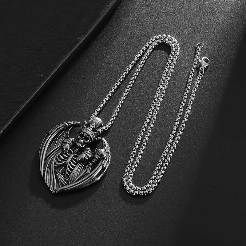 Men's Hip Hop Punk Crown Skull Pendant - 316L Stainless Steel, Antique Silvery Finish