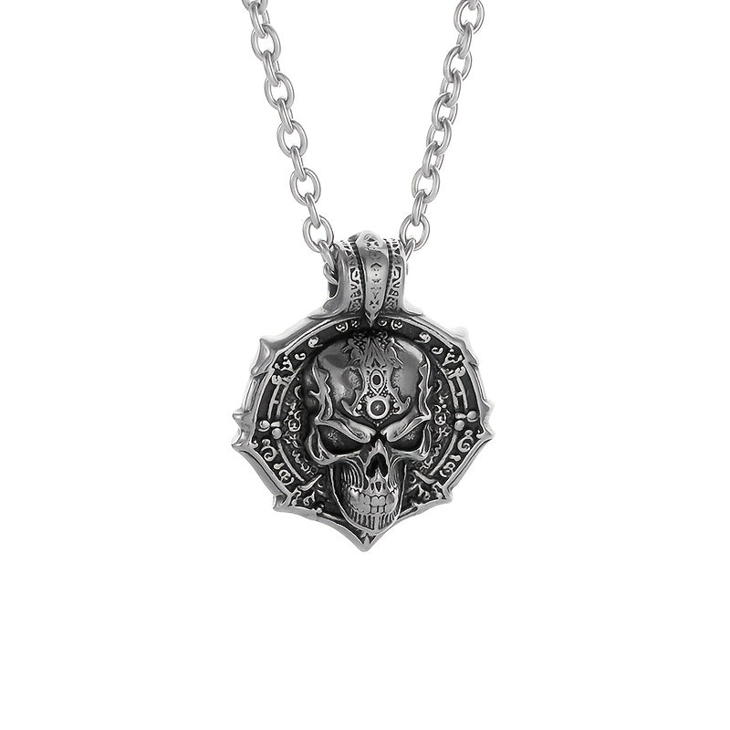 Men's Stainless Steel Gothic Skull Pendant Necklace - Hip Hop Punk Style with Intricate Design, Durable Titanium Steel Chain for Party Wear