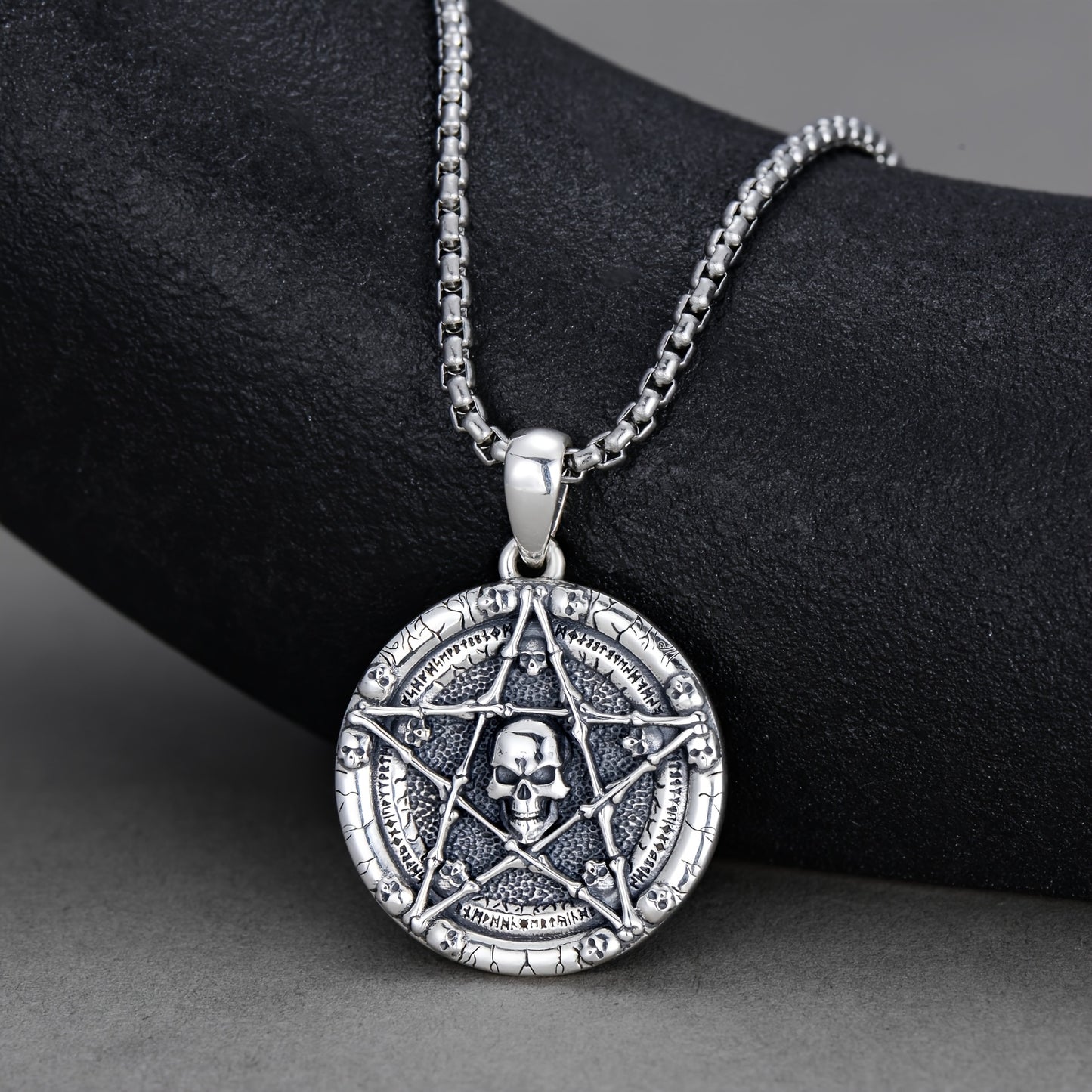 Pentagram Skull Necklace 925 Sterling Silvery Skull Bone Pendant Gothic Skull Jewelry For Men Women