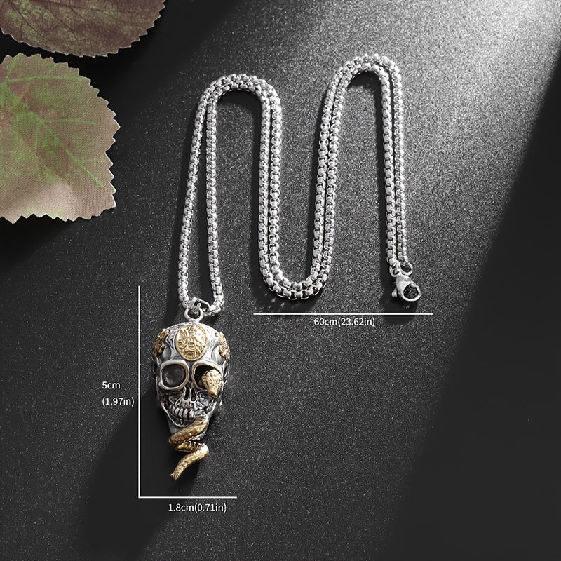 Unique Gothic Snake Wrapped Skull Pendant Necklace - Trendy Street Style Unisex Accessory - The Perfect Everyday Accessory Gift