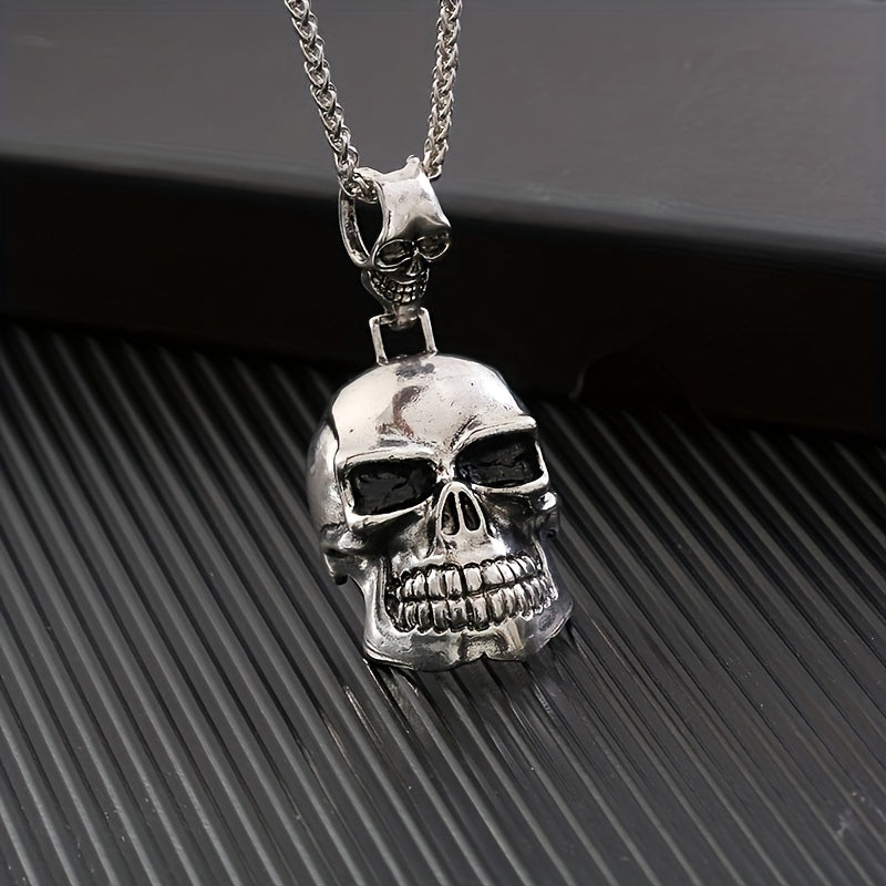 1pc New Fashion Men'S Vintage Gothic Big Ghost Skull Pendant Necklace Punk Rock Party Jewelry Clothing Accessories