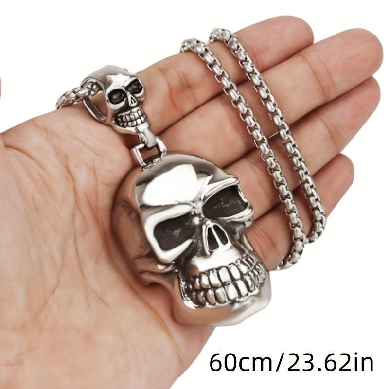 1pc New Fashion Men'S Vintage Gothic Big Ghost Skull Pendant Necklace Punk Rock Party Jewelry Clothing Accessories