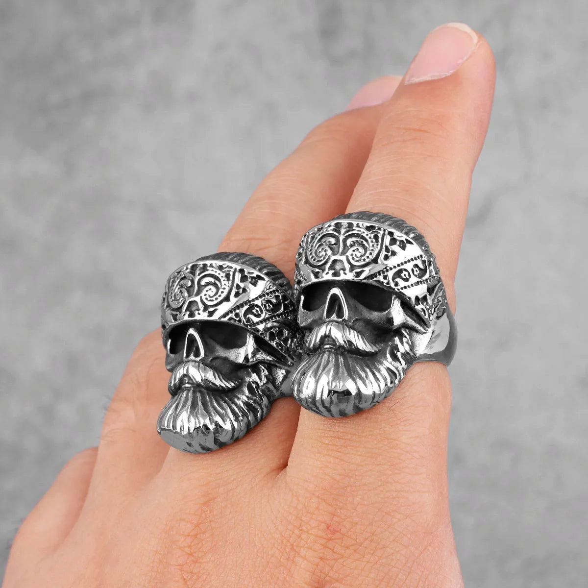 Big Beard Hippie Skull Stainless Steel Mens Rings Punk Hip Hop Cool for Male Boyfriend Biker Jewelry Creativity Gift Wholesale