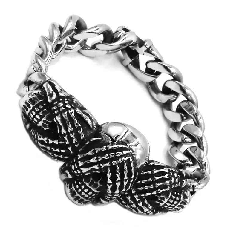 Hat Cross Skull Bracelet Stainless Steel Titanium Jewelry Large Personality Hands Cover Skull Biker Mens Boys Bangle SJB0348