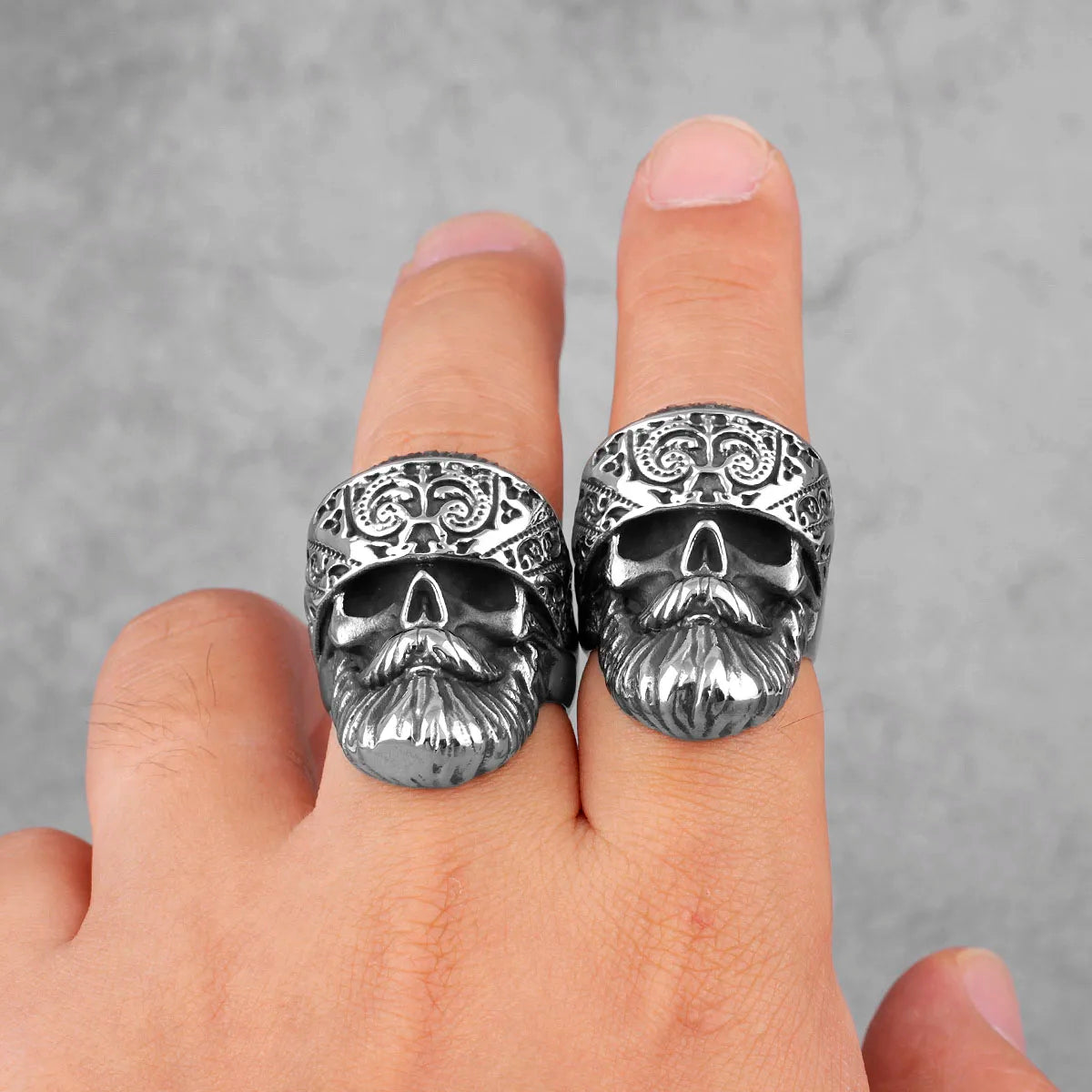 Big Beard Hippie Skull Stainless Steel Mens Rings Punk Hip Hop Cool for Male Boyfriend Biker Jewelry Creativity Gift Wholesale