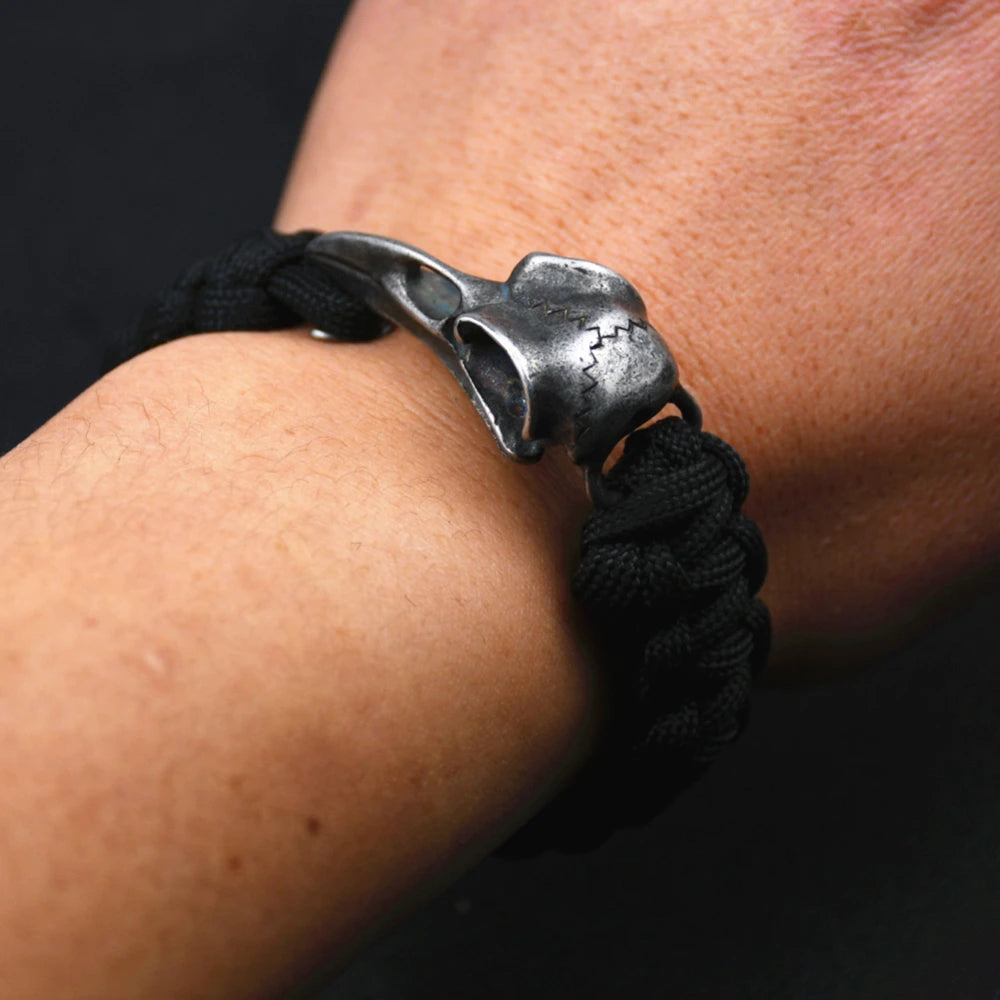 Wicca Skull Rune Bead Bracelet Odin Raven Stainless Steel Viking Bracelet Men Slavic Jewelry Vikings Accessories Vikingos Bangle