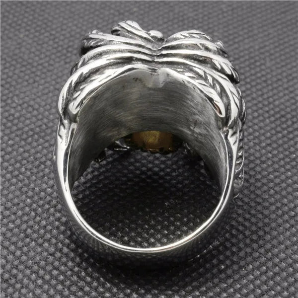 2024 New Cool Style Golden Fashion Skull Ring With Wings 316L Stainless Steel Mens Fashion Motor Biker Skull ring