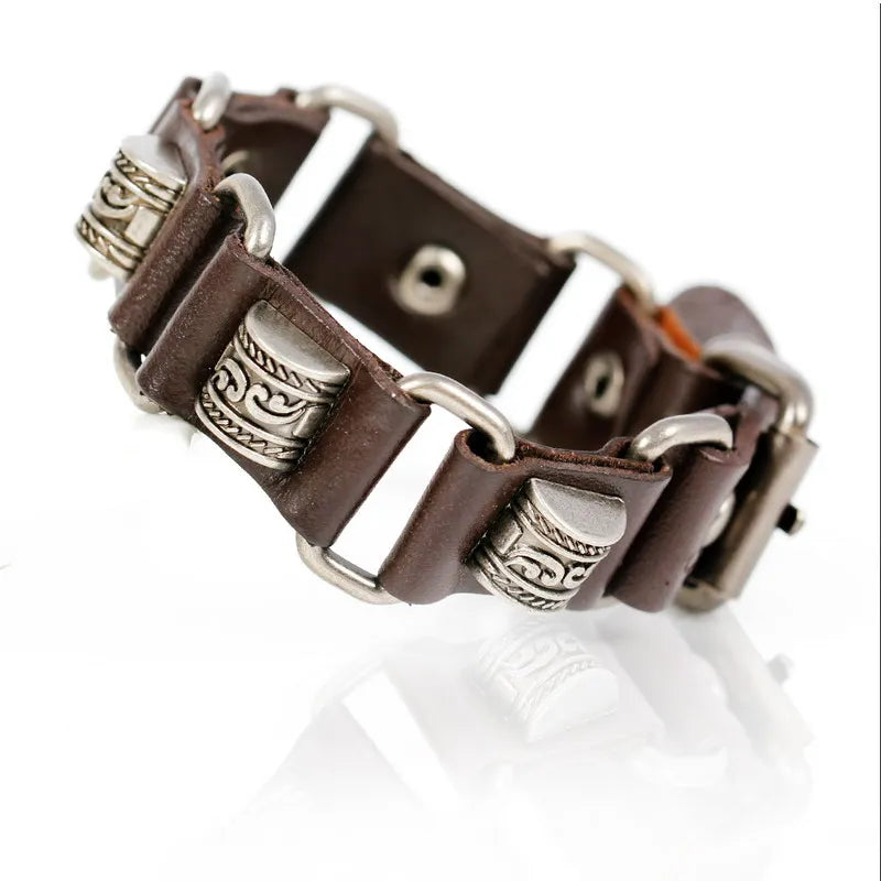 XQNI New Fashion Bangles Brand Skull Chain Leather Men's Bracelets European style Knighthood Link Charm Bracelets Jewelry.
