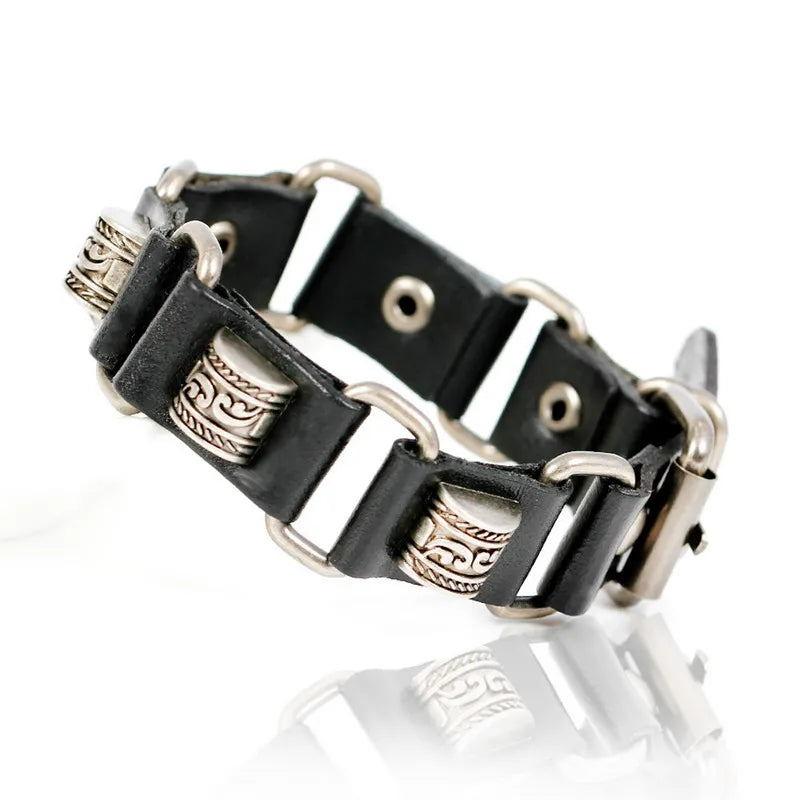 XQNI New Fashion Bangles Brand Skull Chain Leather Men's Bracelets European style Knighthood Link Charm Bracelets Jewelry.