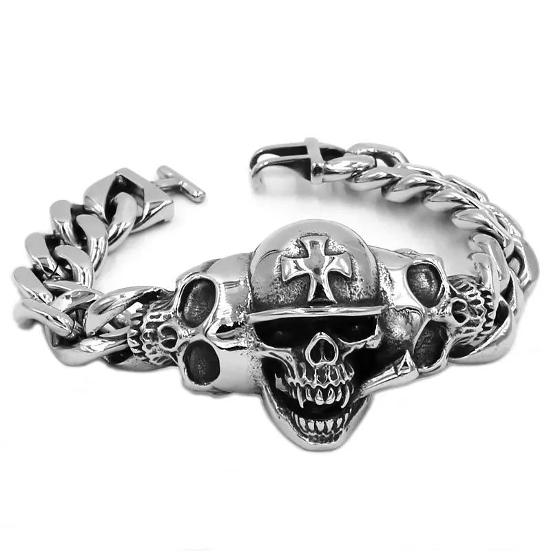 Hat Cross Skull Bracelet Stainless Steel Titanium Jewelry Large Personality Hands Cover Skull Biker Mens Boys Bangle SJB0348