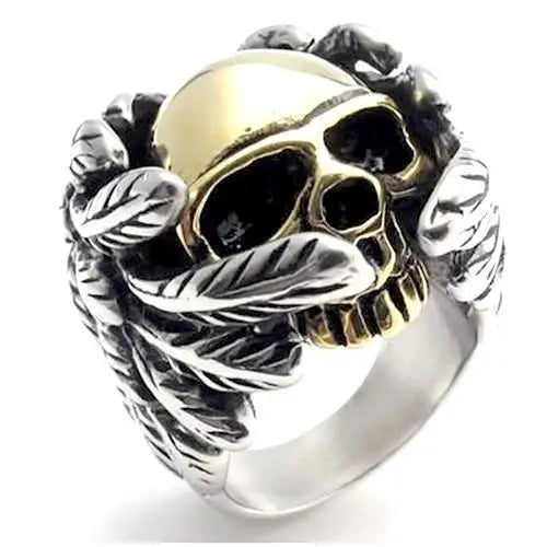 2024 New Cool Style Golden Fashion Skull Ring With Wings 316L Stainless Steel Mens Fashion Motor Biker Skull ring