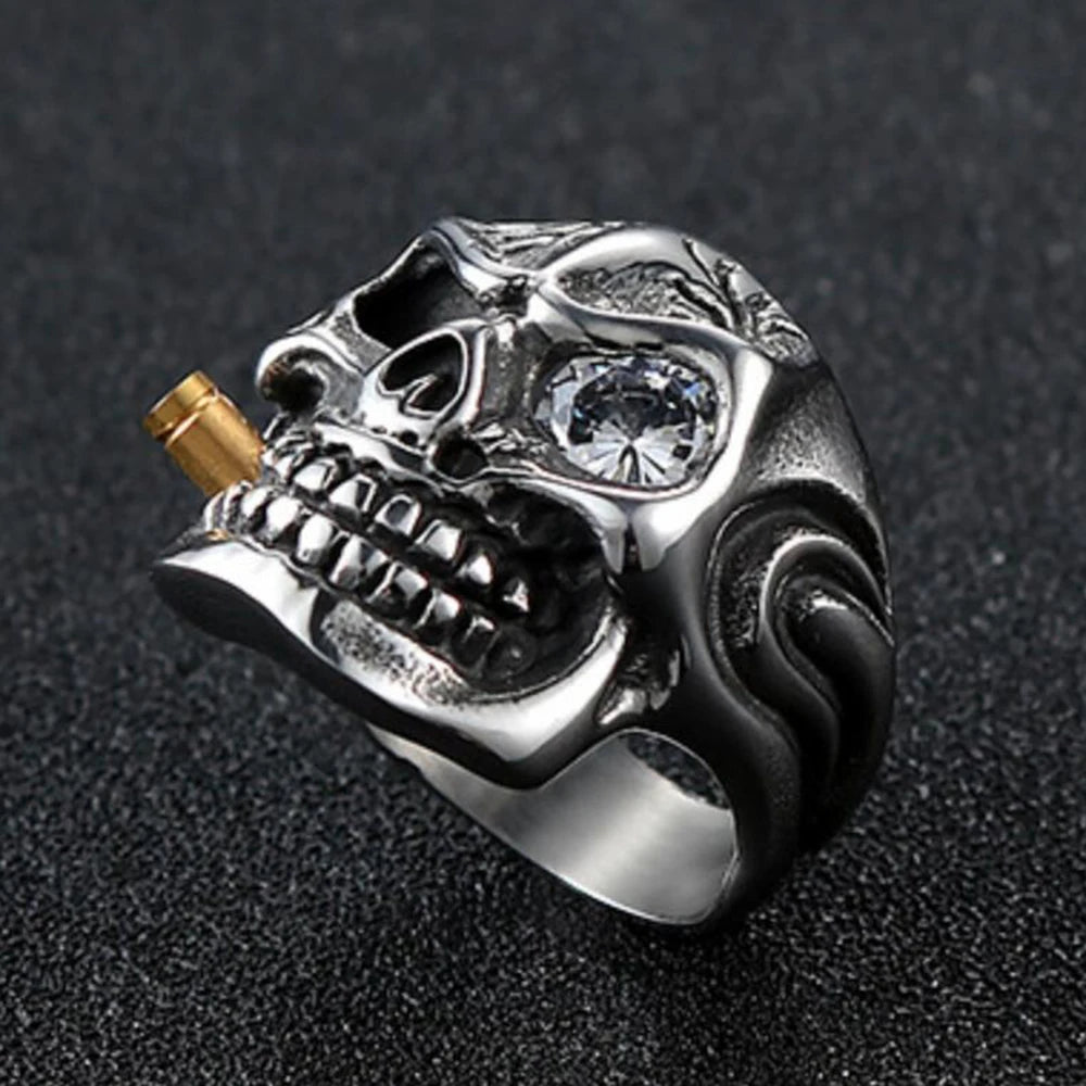 Punk Jewellery 316L Stainless Steel Men Ring Vintage Viking Skeleton Finger Band Rings With Crystal Eye Men's Jewelry Wholesale