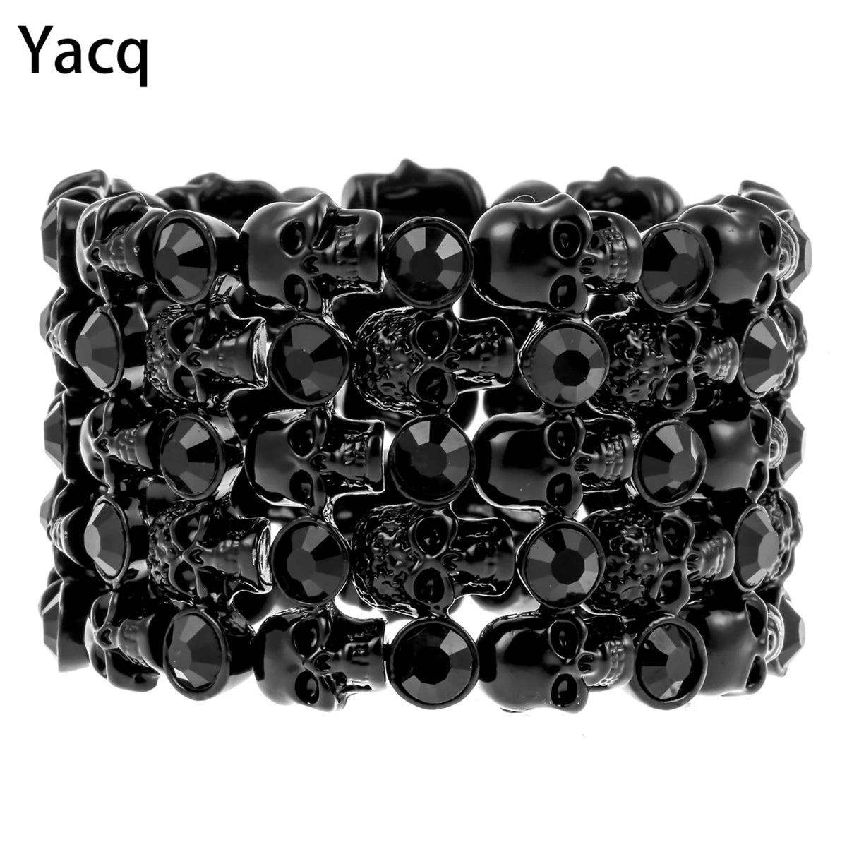 YACQ Skull Skeleton Stretch Cuff Bracelet for Women Biker Bling Crystal Jewelry Antique Silver Color Wholesale Dropshipping D07