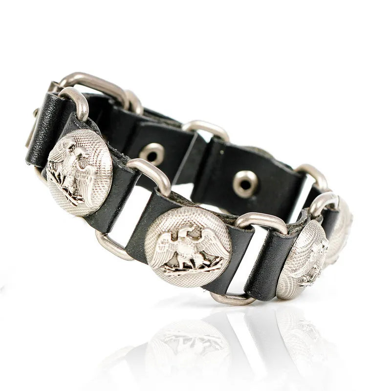 XQNI New Fashion Bangles Brand Skull Chain Leather Men's Bracelets European style Knighthood Link Charm Bracelets Jewelry.