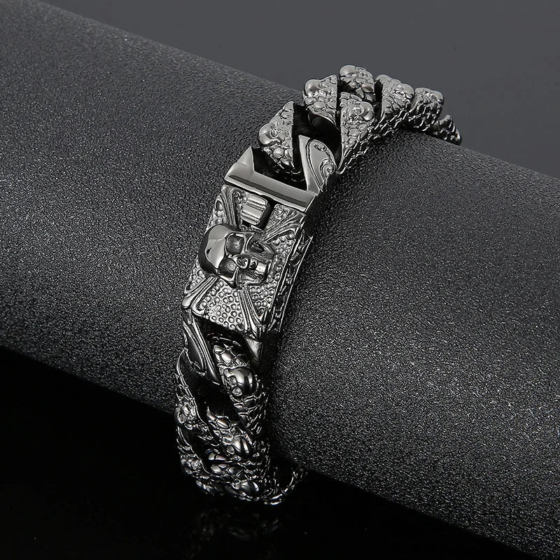 Fongten Gothic Mens Bracelets Stainless Steel Skull Franco Curb Chain Bracelet For Men Multiple Color Skeleton Armband Jewelry