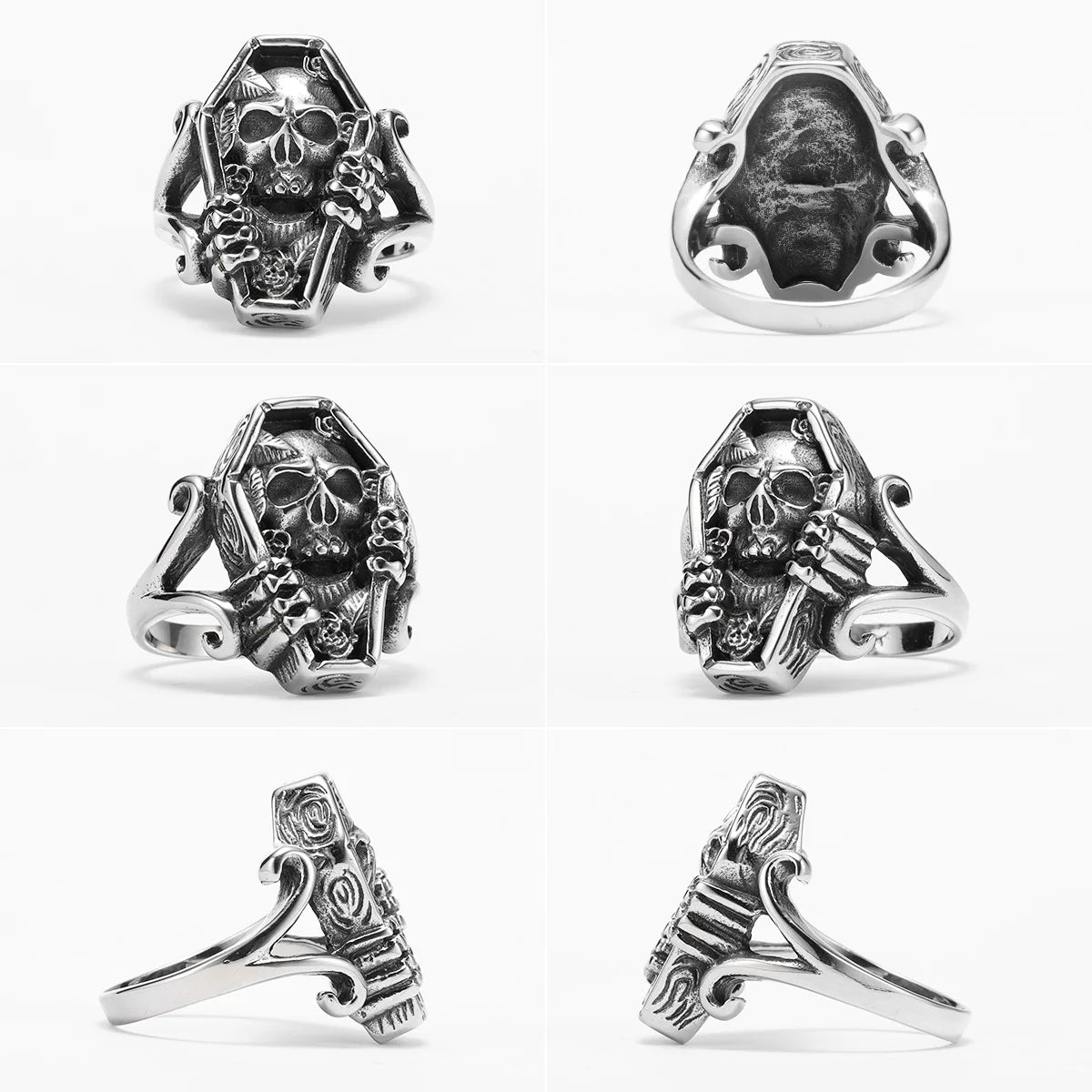 Mummy Skull Coffin Men Rings Stainless Steel Women Jewelry Punk Retro New In Rock Fashion Accessories Gift Wholesale Dropshiping