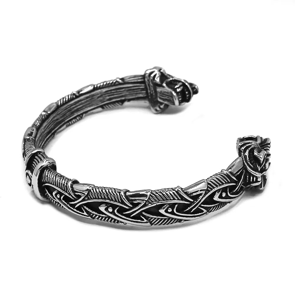Vintage Ghost Skull Bones Biker Cuff Bracelet Stainless Steel Jewelry Gothic Feather Wing Norse Viking Wolf Men Bangle SJB0362A