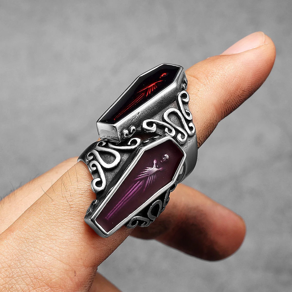 Gothic Mummy Vampire Coffin Men Rings Stainless Steel Women Jewelry Punk Rock Cool Stuff Fashion Accessories Gift Wholesale